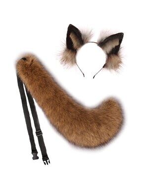 ⚡Brown Comic Fox Cat Dog Wolf Tail and Ears Headband Hairband Set Halloween